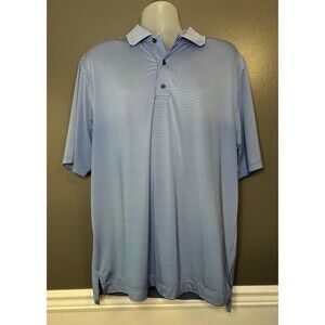 FootJoy Polo Shirt Mens Large Blue White Stripe Golf Performance Stretch